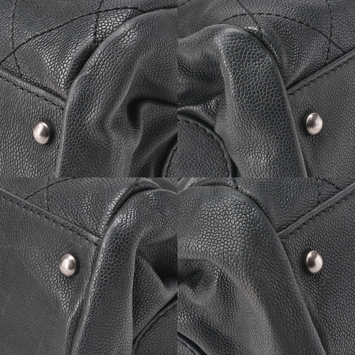 CHANEL Handbag Matlasse Coco Mark Boston Bag Caviar Skin Black Silver-Tone Hardware, Pre-Owned