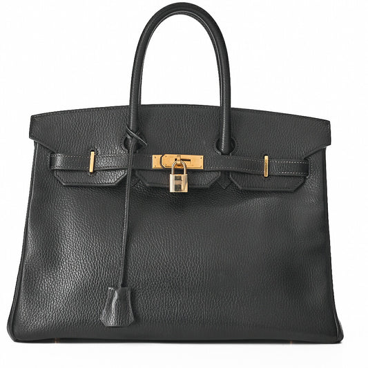HERMES Birkin 35 Handbag Ardennes Black Gold-Tone Hardware, Pre-Owned