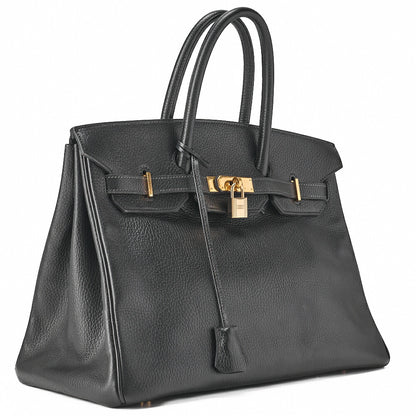 HERMES Birkin 35 Handbag Ardennes Black Gold-Tone Hardware, Pre-Owned