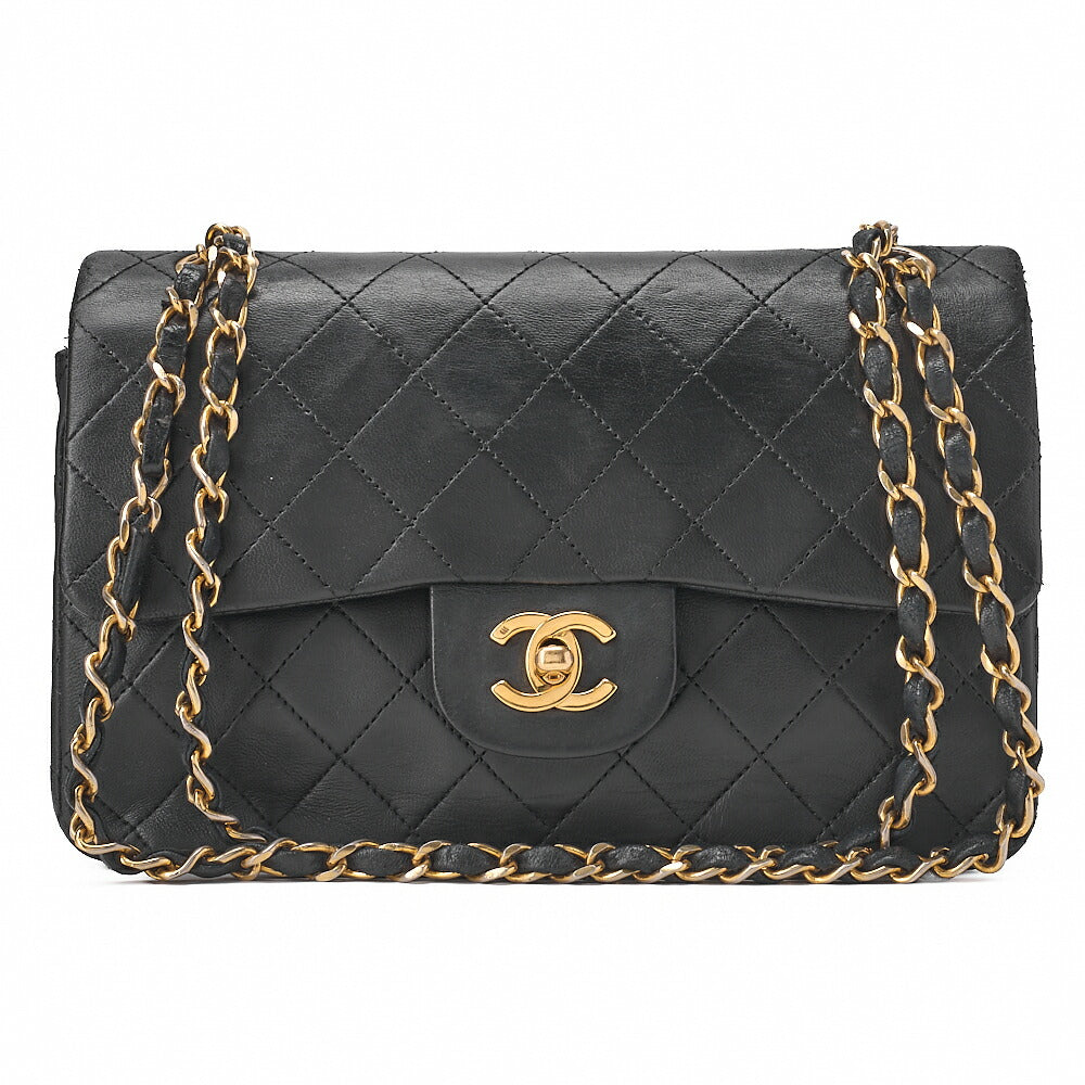 CHANEL チェーンショルダーバッグ マトラッセ23cm ダブルフラップ ラムスキン ブラック ゴールド金具, 中古品