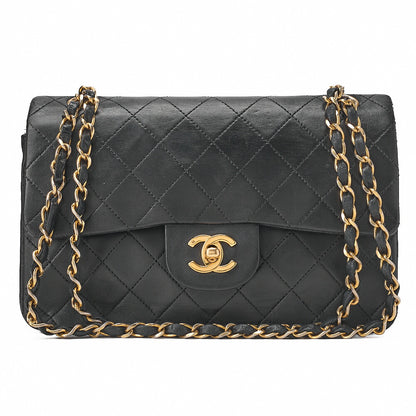 CHANEL チェーンショルダーバッグ マトラッセ23cm ダブルフラップ ラムスキン ブラック ゴールド金具, 中古品