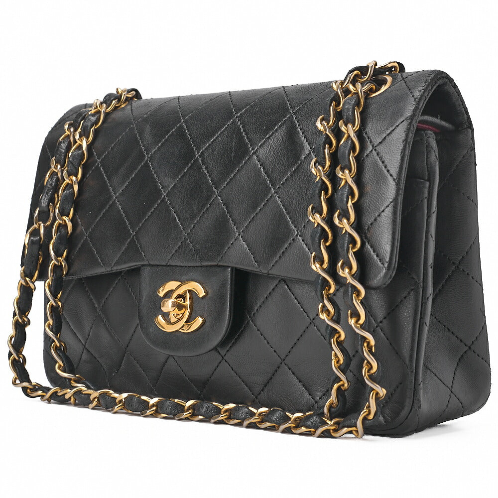 CHANEL チェーンショルダーバッグ マトラッセ23cm ダブルフラップ ラムスキン ブラック ゴールド金具, 中古品