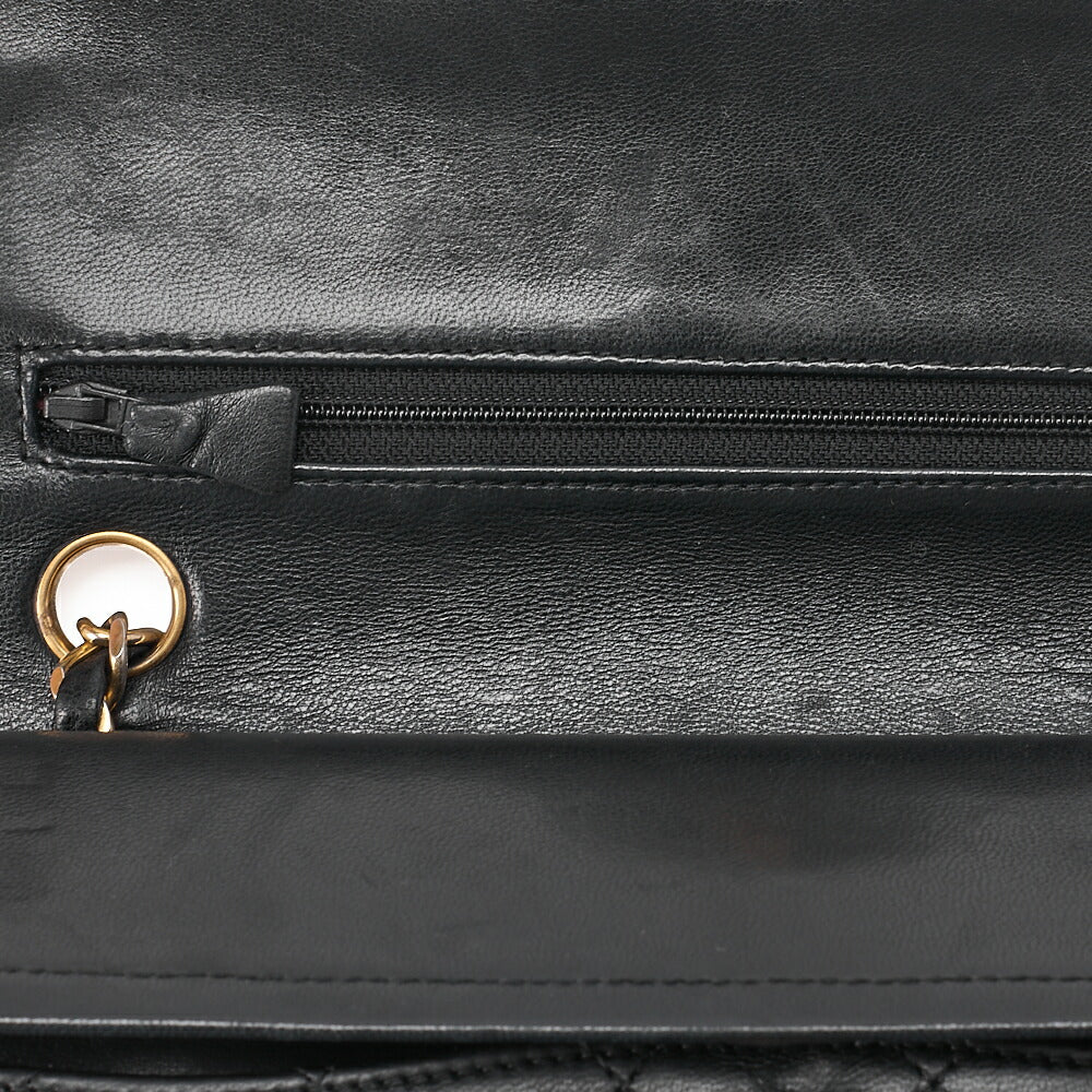 CHANEL チェーンショルダーバッグ マトラッセ23cm ダブルフラップ ラムスキン ブラック ゴールド金具, 中古品