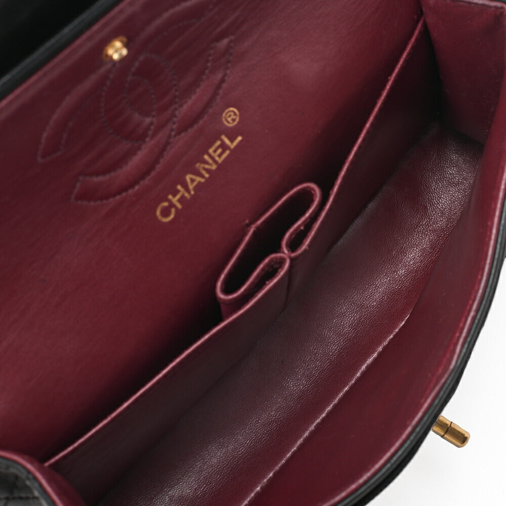 CHANEL チェーンショルダーバッグ マトラッセ23cm ダブルフラップ ラムスキン ブラック ゴールド金具, 中古品