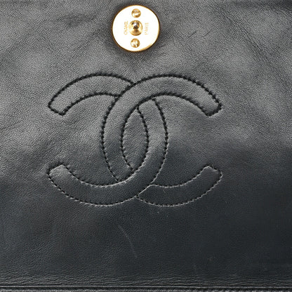 シャネル マトラッセ フル フラップ 23cm プッシュロック チェーンショルダー ラムスキン 黒 ゴールド金具 中古
