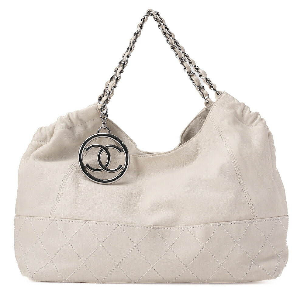 CHANEL Calfskin Coco Cabus GM Circle Coco Charm Chain Shoulder White Silver-Tone Hardware, Pre-Owned