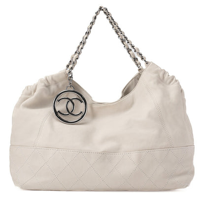 CHANEL Calfskin Coco Cabus GM Circle Coco Charm Chain Shoulder White Silver-Tone Hardware, Pre-Owned