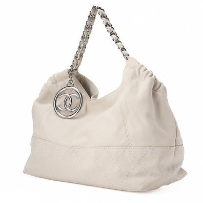 CHANEL Calfskin Coco Cabus GM Circle Coco Charm Chain Shoulder White Silver-Tone Hardware, Pre-Owned