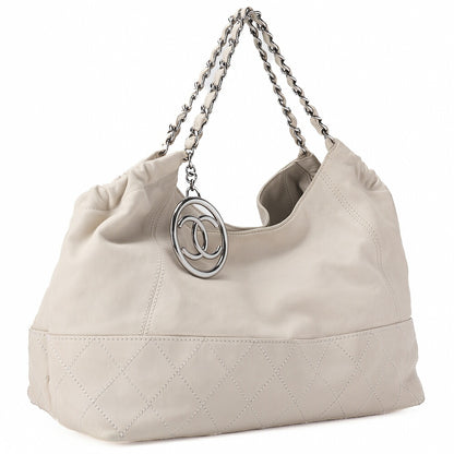CHANEL Calfskin Coco Cabus GM Circle Coco Charm Chain Shoulder White Silver-Tone Hardware, Pre-Owned