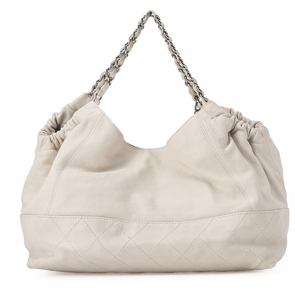 CHANEL Calfskin Coco Cabus GM Circle Coco Charm Chain Shoulder White Silver-Tone Hardware, Pre-Owned