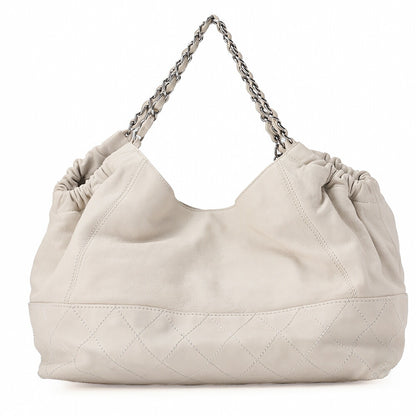 CHANEL Calfskin Coco Cabus GM Circle Coco Charm Chain Shoulder White Silver-Tone Hardware, Pre-Owned