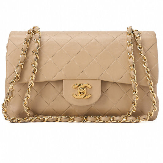 CHANEL Chain Shoulder Bag Matelasse 23cm Double Flap Lambskin Beige Gold -Tone Hardware, Pre-Owned