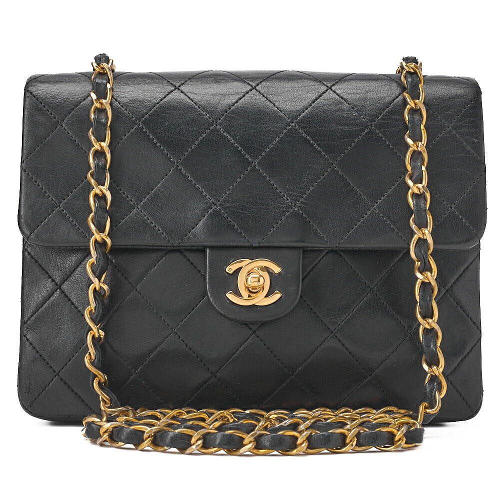 CHANEL Chain Shoulder Bag Mini Matelasse 20cm Lambskin Black Gold-Tone Hardware, Pre-Owned