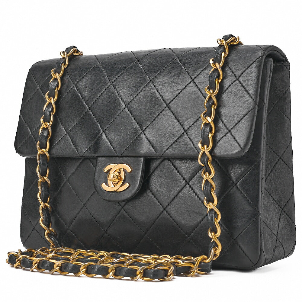 CHANEL Chain Shoulder Bag Mini Matelasse 20cm Lambskin Black Gold-Tone Hardware, Pre-Owned