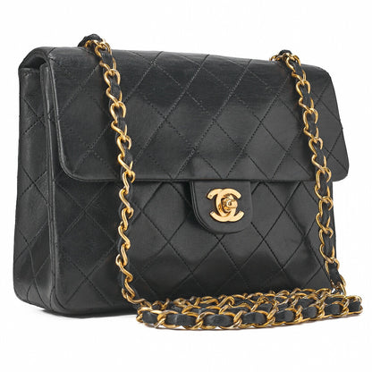 CHANEL Chain Shoulder Bag Mini Matelasse 20cm Lambskin Black Gold-Tone Hardware, Pre-Owned