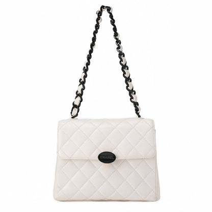 CHANEL Logo Plastic Chain Shoulder Lambskin White Gold-Tone Hardware, Pre-Owned