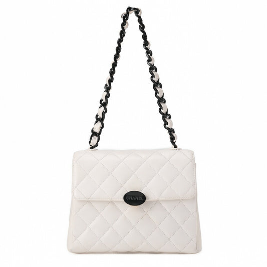 CHANEL Logo Plastic Chain Shoulder Lambskin White Gold-Tone Hardware, Pre-Owned
