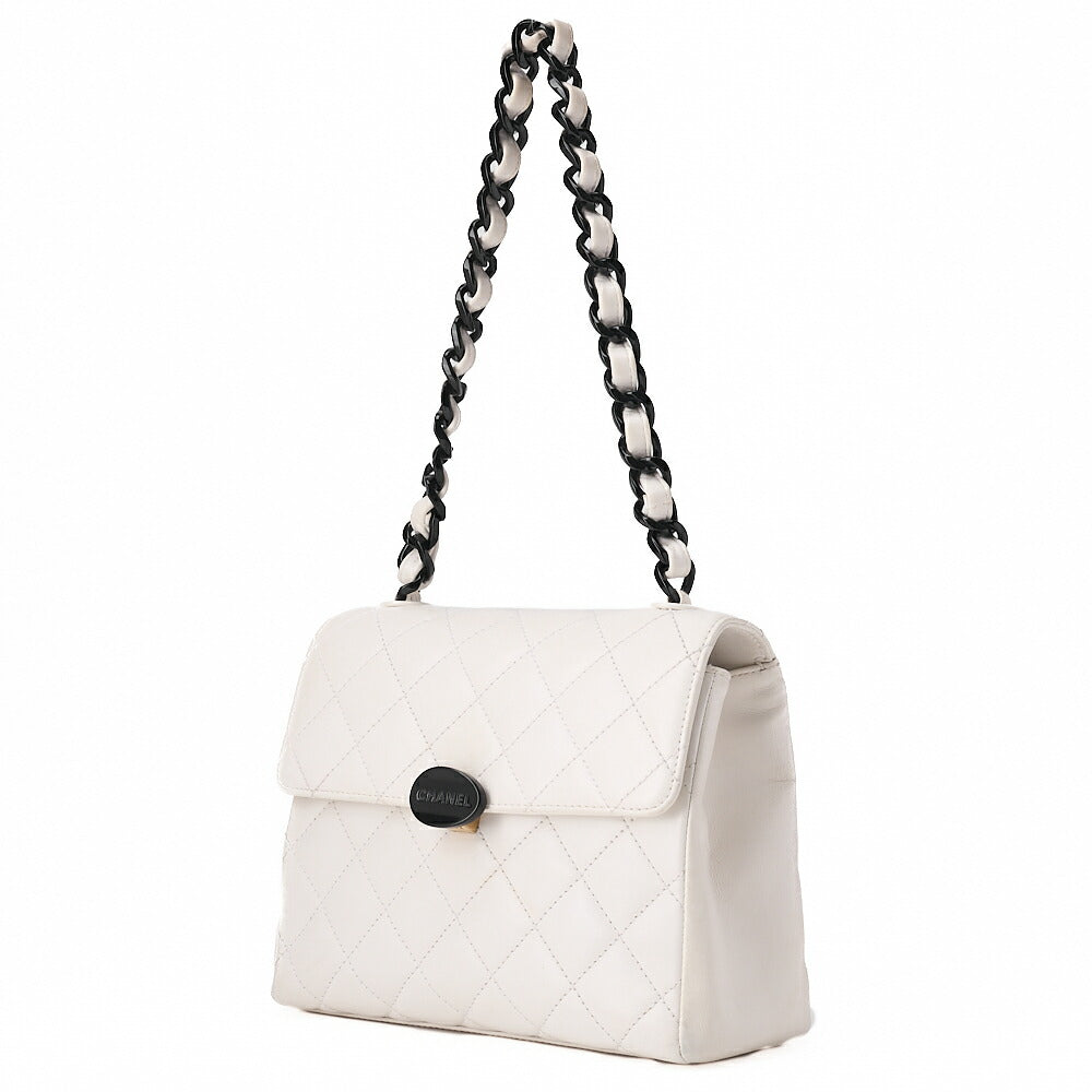 CHANEL Logo Plastic Chain Shoulder Lambskin White Gold-Tone Hardware, Pre-Owned