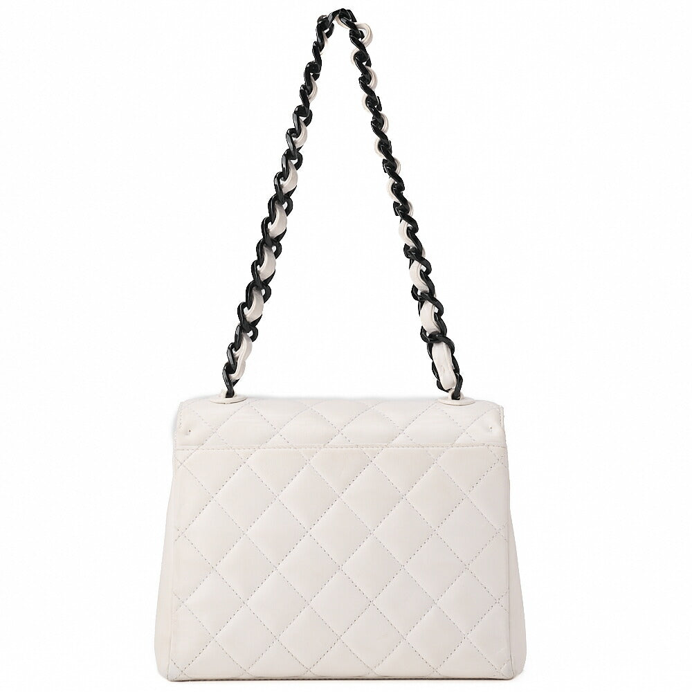 CHANEL Logo Plastic Chain Shoulder Lambskin White Gold-Tone Hardware, Pre-Owned