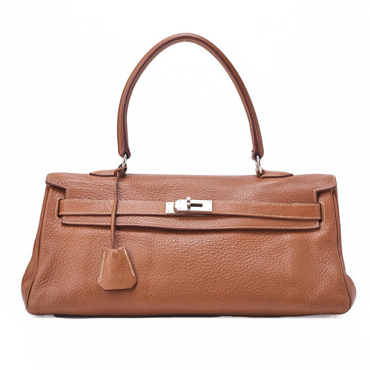 HERMES Shoulder Kelly 40 Handbag Trion Clemence Gold Silver-Tone Hardware, Pre-Owned