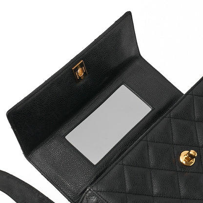シャネル マトラッセ ストレートフラップ ターンロック ショルダーバッグ キャビアスキン 黒 ゴールド金具 中古