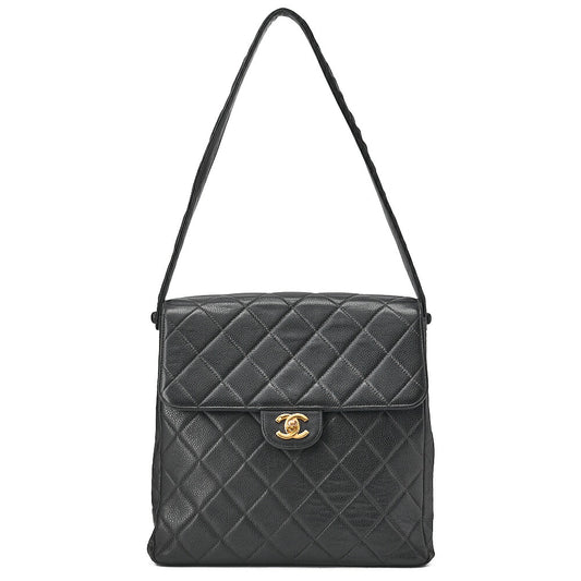 CHANEL Matelasse Turnlock Double Face Shoulder Caviar Skin Black Gold-Tone Hardware, Pre-Owned