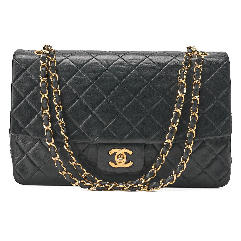 CHANEL Lambskin Matelasse Straight Design Flap with Pouch Chain Shoulder Black Gold-Tone Hardware, Pre-Owned
