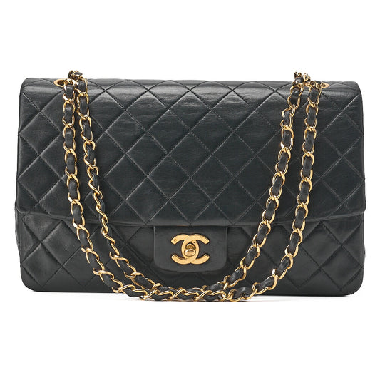 CHANEL Lambskin Matelasse Straight Design Flap with Pouch Chain Shoulder Black Gold-Tone Hardware, Pre-Owned