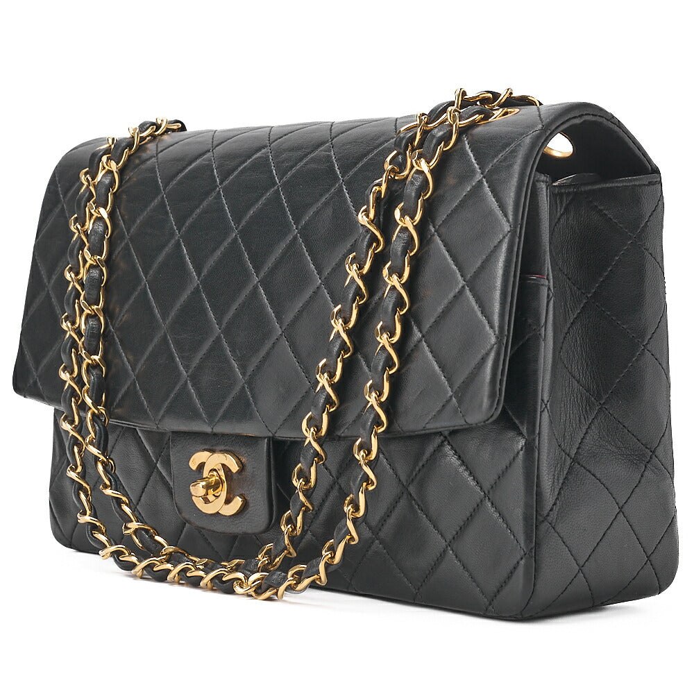 CHANEL Lambskin Matelasse Straight Design Flap with Pouch Chain Shoulder Black Gold-Tone Hardware, Pre-Owned