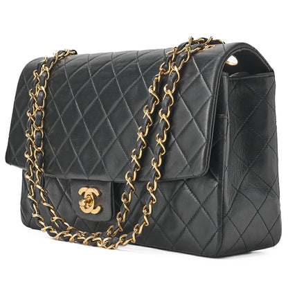 CHANEL Lambskin Matelasse Straight Design Flap with Pouch Chain Shoulder Black Gold-Tone Hardware, Pre-Owned