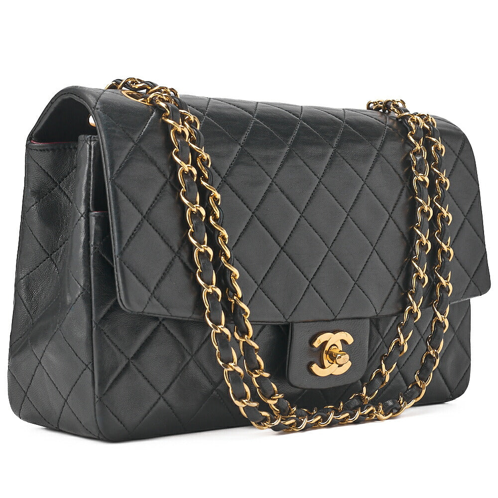 CHANEL Lambskin Matelasse Straight Design Flap with Pouch Chain Shoulder Black Gold-Tone Hardware, Pre-Owned