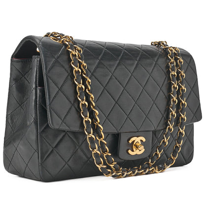 CHANEL Lambskin Matelasse Straight Design Flap with Pouch Chain Shoulder Black Gold-Tone Hardware, Pre-Owned