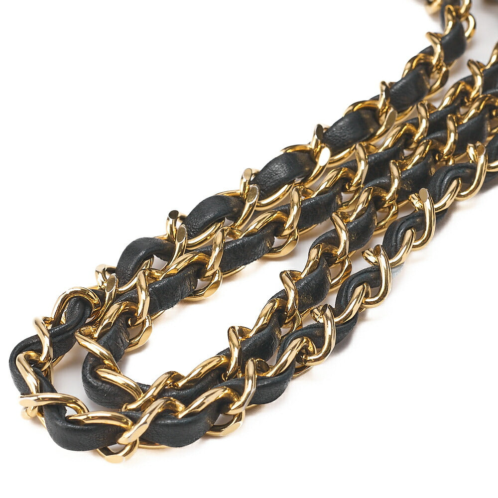 CHANEL Lambskin Matelasse Straight Design Flap with Pouch Chain Shoulder Black Gold-Tone Hardware, Pre-Owned
