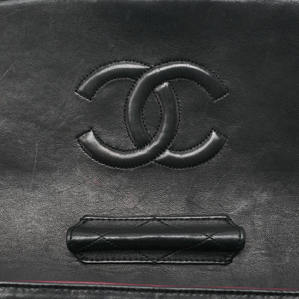 CHANEL Lambskin Matelasse Straight Design Flap with Pouch Chain Shoulder Black Gold-Tone Hardware, Pre-Owned