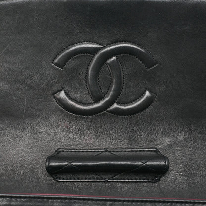 CHANEL Lambskin Matelasse Straight Design Flap with Pouch Chain Shoulder Black Gold-Tone Hardware, Pre-Owned