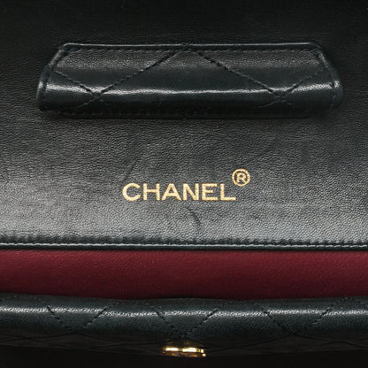 CHANEL Lambskin Matelasse Straight Design Flap with Pouch Chain Shoulder Black Gold-Tone Hardware, Pre-Owned