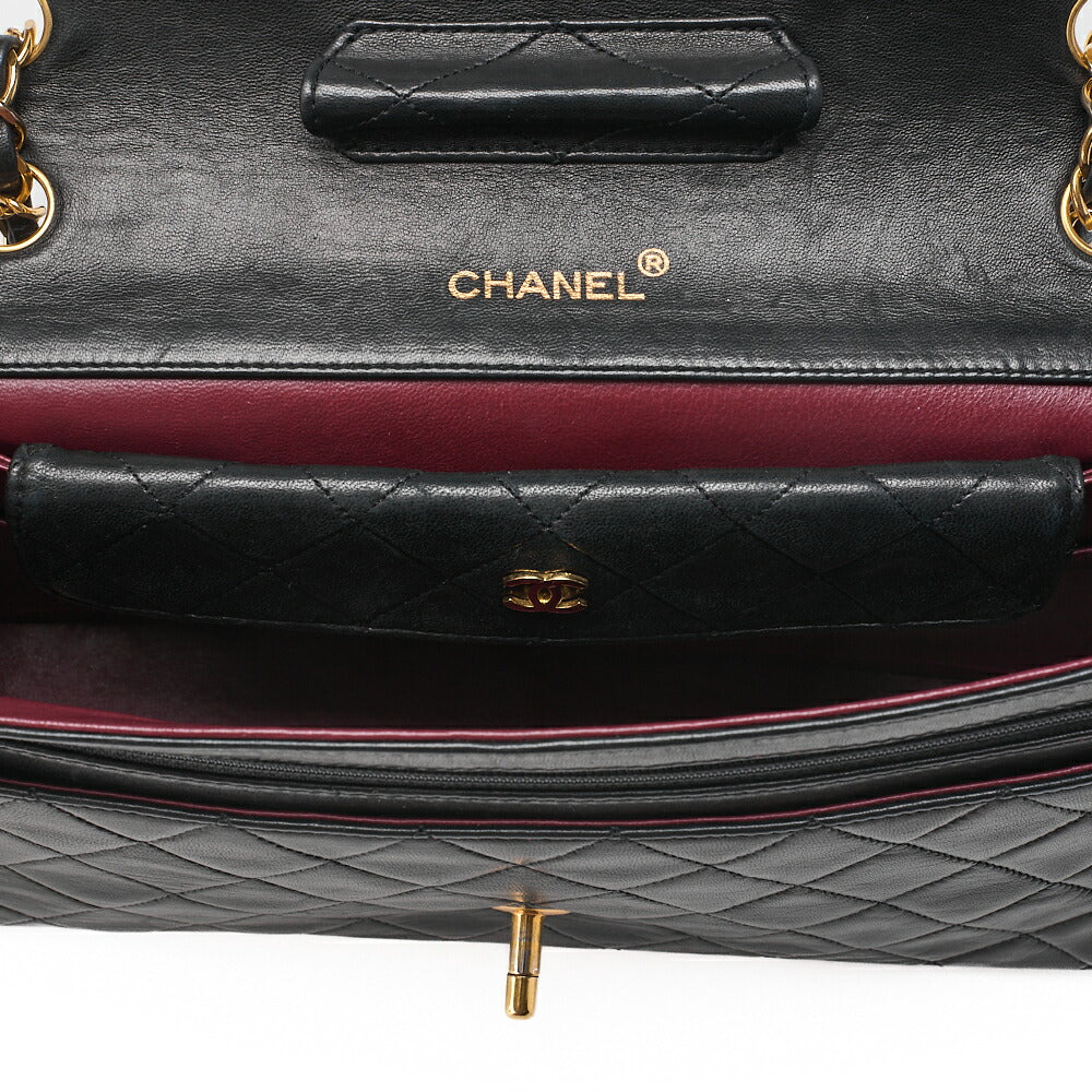 CHANEL Lambskin Matelasse Straight Design Flap with Pouch Chain Shoulder Black Gold-Tone Hardware, Pre-Owned