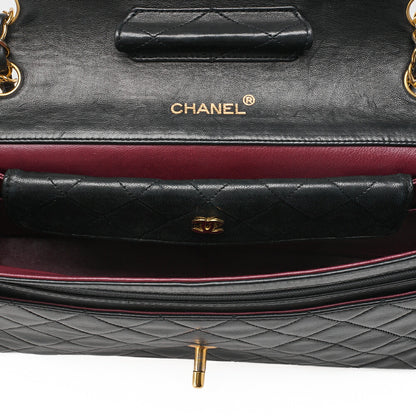CHANEL Lambskin Matelasse Straight Design Flap with Pouch Chain Shoulder Black Gold-Tone Hardware, Pre-Owned