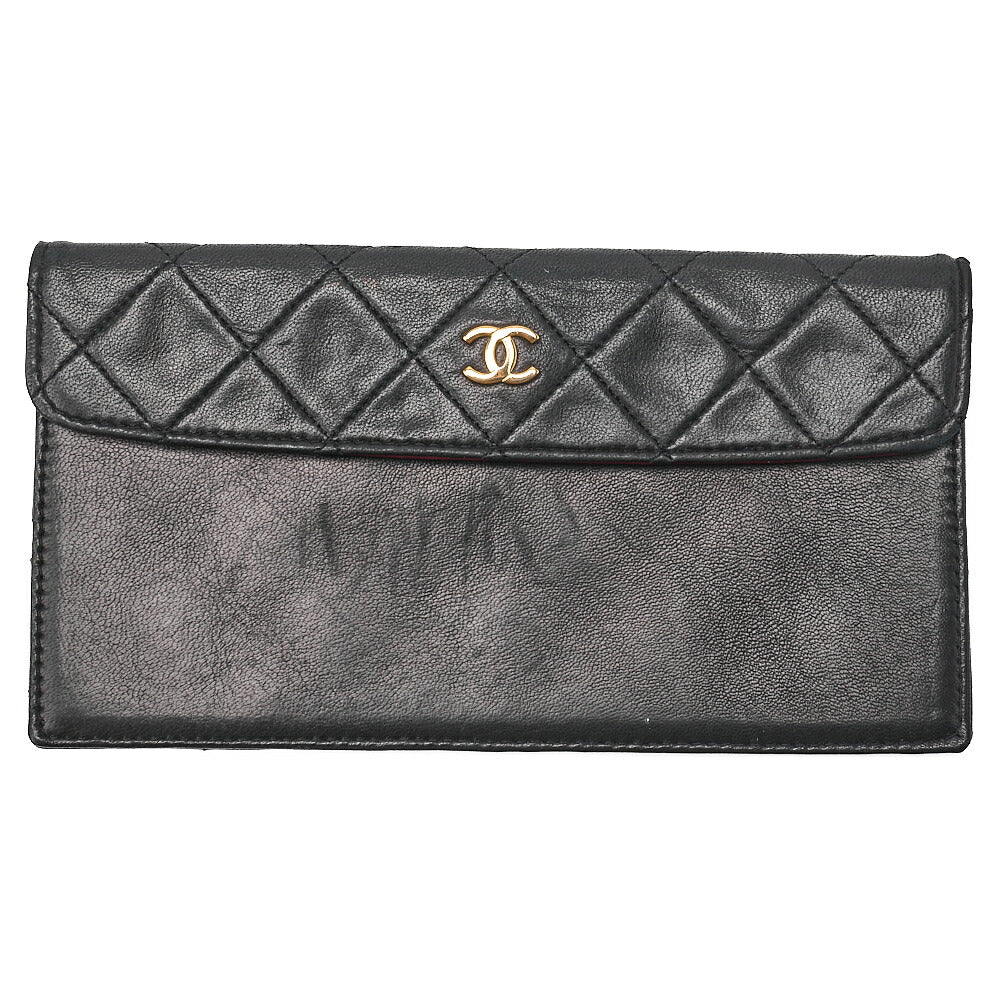 CHANEL Lambskin Matelasse Straight Design Flap with Pouch Chain Shoulder Black Gold-Tone Hardware, Pre-Owned