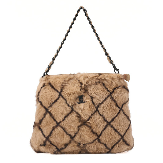 CHANEL Shoulder Bag Matrasse Coco Mark Fur Chain Shoulder Bag Beige �~ Black Black-Tone Hardware, Pre-Owned