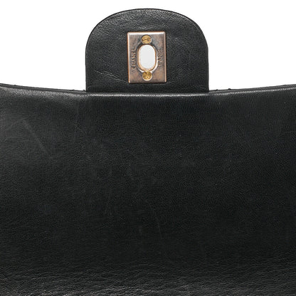 シャネル ラムスキン マトラッセ 25cm スクエア ダブルフラップ チェーンショルダー 黒 ゴールド金具 中古
