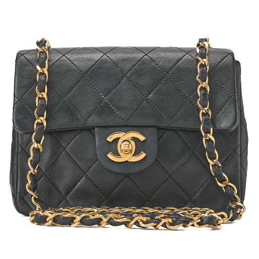 CHANEL Chain Shoulder Bag Mini Matelasse 17cm Lambskin Black Gold-Tone Hardware, Pre-Owned