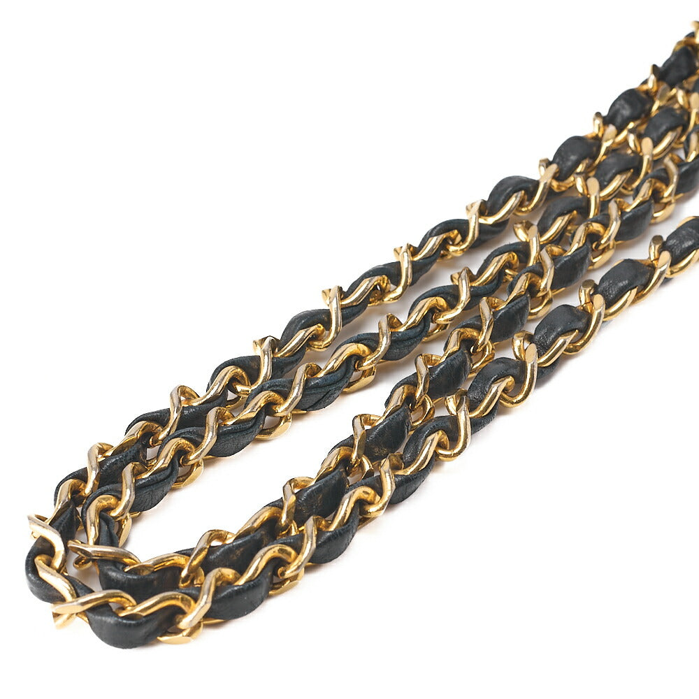 シャネル チェーンショルダーバッグ ミニマトラッセ 17cm ラムスキン 黒 ゴールド金具 中古品