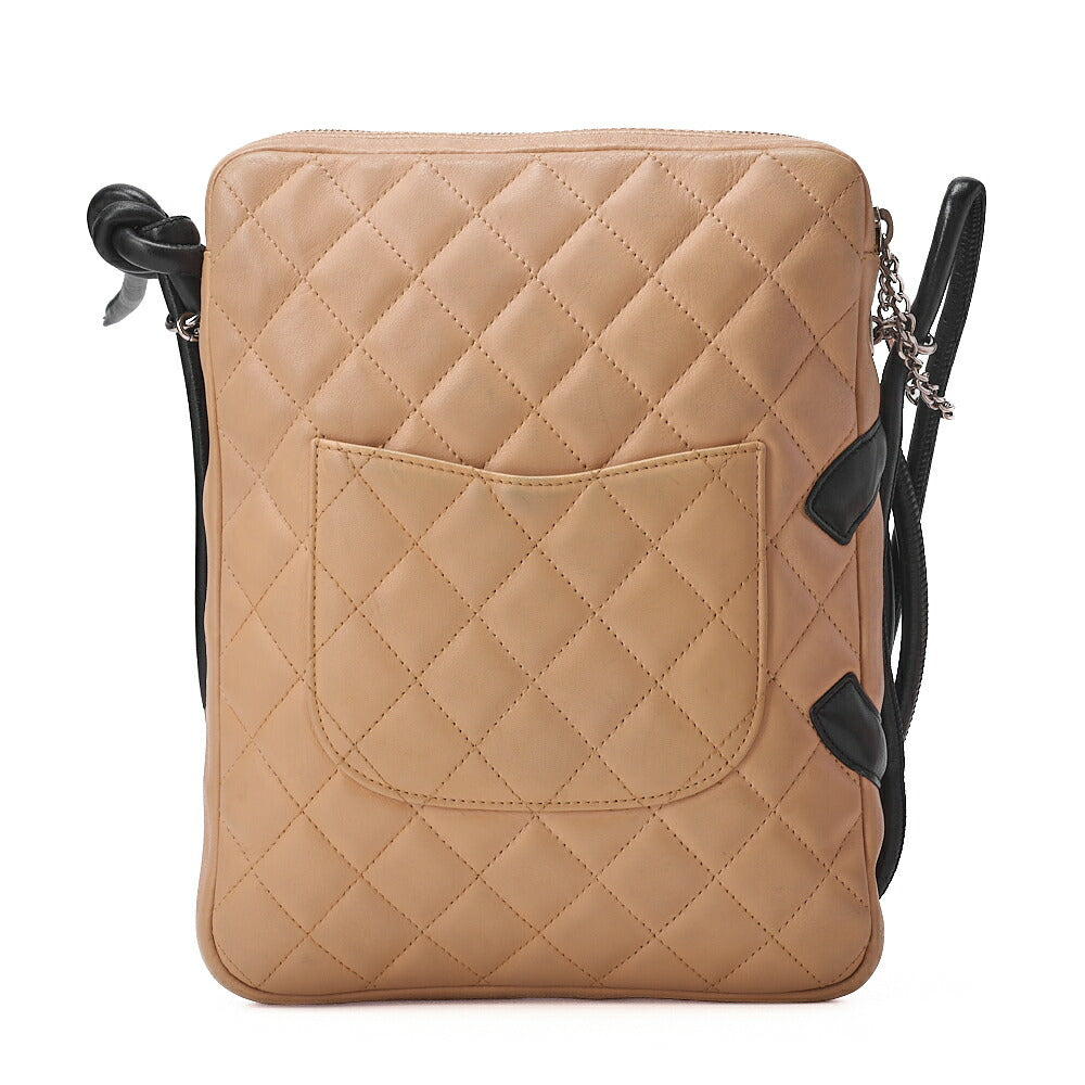 シャネル カンボンライン マトラッセ カーフスキン ショルダーバッグ ベージュ×ブラック シルバー金具 中古品