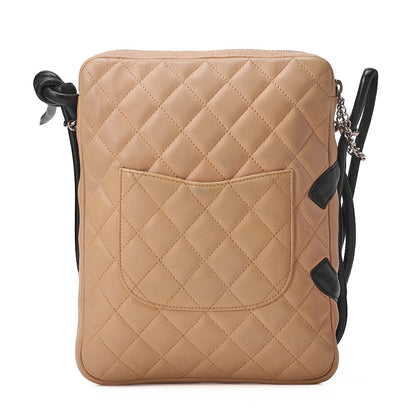 シャネル カンボンライン マトラッセ カーフスキン ショルダーバッグ ベージュ×ブラック シルバー金具 中古品