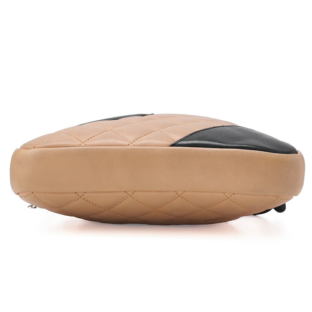 シャネル カンボンライン マトラッセ カーフスキン ショルダーバッグ ベージュ×ブラック シルバー金具 中古品