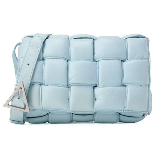 BOTTEGA VENETA Intrecciato Lambskin Padette Cassette Shoulder Back Sky Blue Silver -Tone Hardware, Pre-Owned