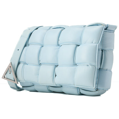 BOTTEGA VENETA イントレチャート ラムスキン パデッドカセット ショルダーバッグ スカイブルー シルバー金具 中古品