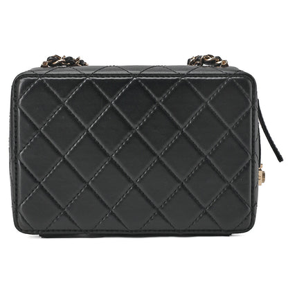 CHANEL Chain Shoulder Bag Matelasse Camera Bag Lambskin Black Gold-Tone Hardware, Pre-Owned