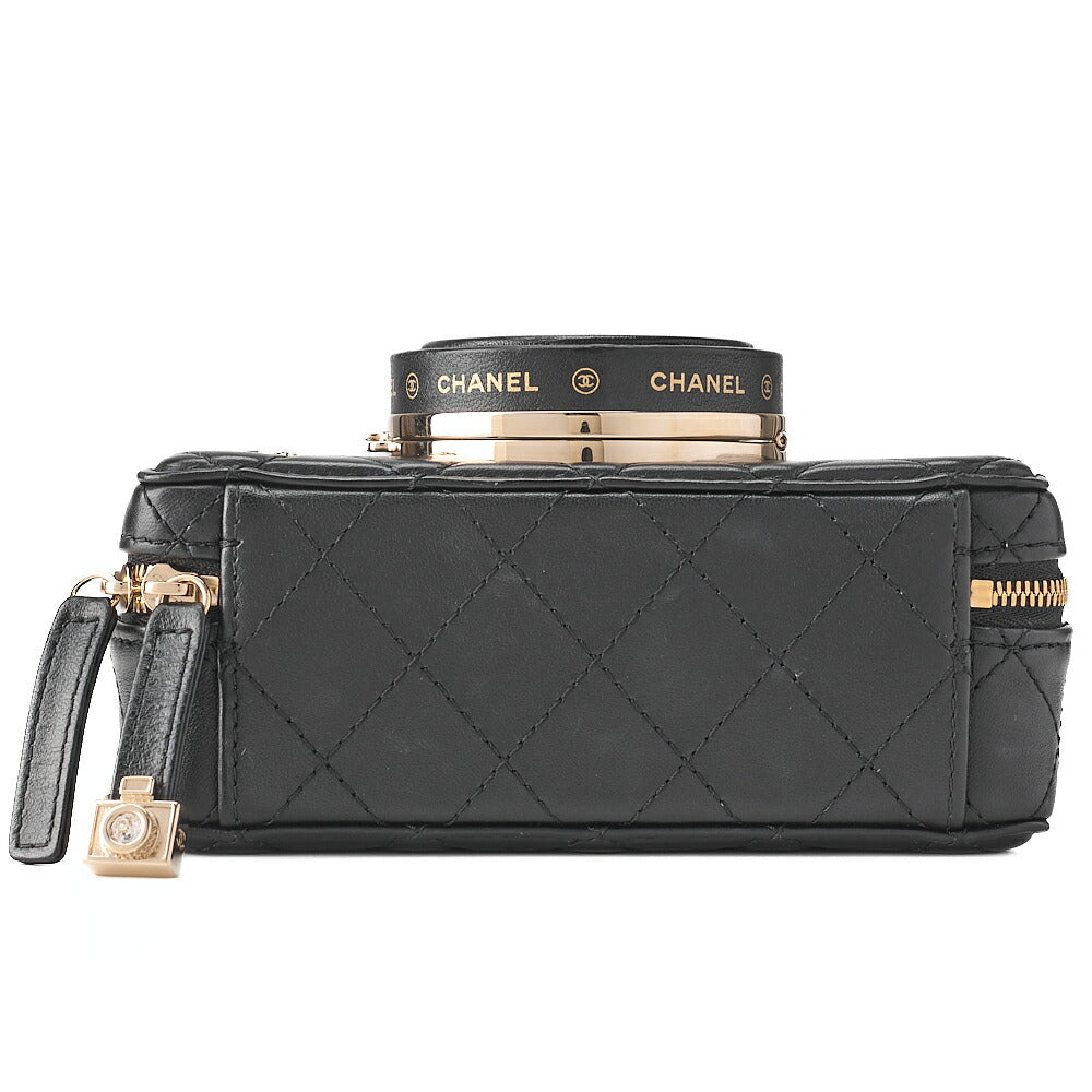 CHANEL Chain Shoulder Bag Matelasse Camera Bag Lambskin Black Gold-Tone Hardware, Pre-Owned